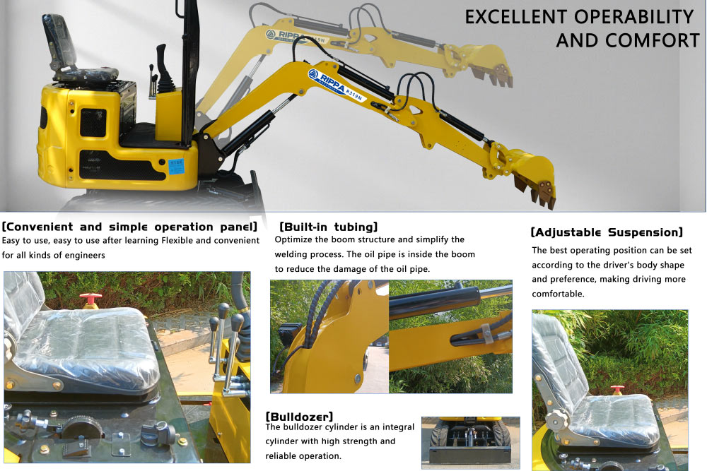 The Ripper R319 small excavator has splendid overall performance and environmental safety features. It is outfitted with a Kubota D722 engine to make sure excessive strength output whilst lowering electricity consumption and emissions, assembly environmental safety standards. In addition, the rear ultra-small turning plan makes operation greater bendy and secure in slender working environments. These elements make the R319 an efficient, environmentally pleasant and easy-to-operate excavator. If you have any different questions or want in addition information, please contact me The Ripper R319 small excavator has splendid overall performance and environmental safety features. It is outfitted with a Kubota D722 engine to make sure excessive strength output whilst lowering electricity consumption and emissions, assembly environmental safety standards. In addition, the rear ultra-small turning plan makes operation greater bendy and secure in slender working environments. These elements make the R319 an efficient, environmentally pleasant and easy-to-operate excavator. If you have any different questions or want in addition information, please contact me