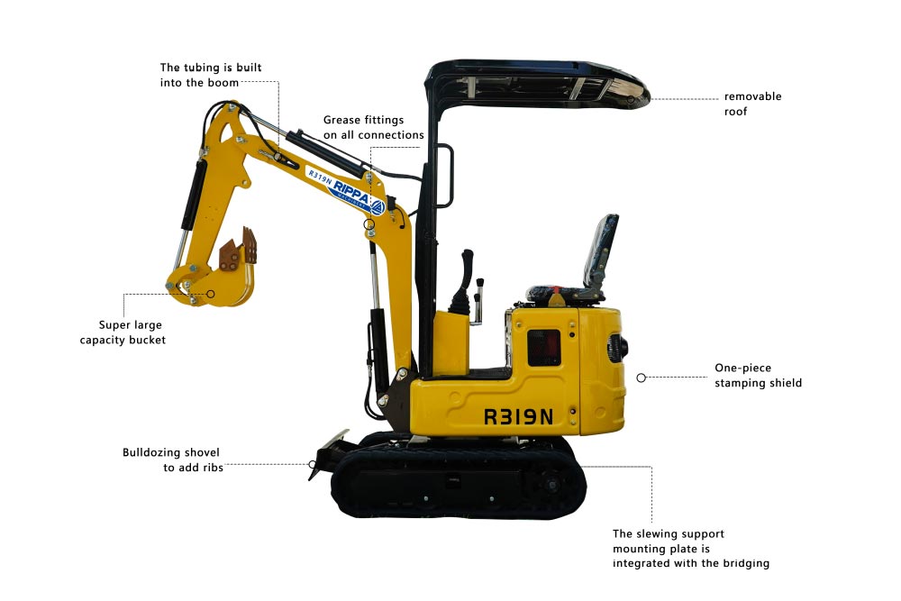 The Ripper R319 small excavator has splendid overall performance and environmental safety features. It is outfitted with a Kubota D722 engine to make sure excessive strength output whilst lowering electricity consumption and emissions, assembly environmental safety standards. In addition, the rear ultra-small turning plan makes operation greater bendy and secure in slender working environments. These elements make the R319 an efficient, environmentally pleasant and easy-to-operate excavator. If you have any different questions or want in addition information, please contact me The Ripper R319 small excavator has splendid overall performance and environmental safety features. It is outfitted with a Kubota D722 engine to make sure excessive strength output whilst lowering electricity consumption and emissions, assembly environmental safety standards. In addition, the rear ultra-small turning plan makes operation greater bendy and secure in slender working environments. These elements make the R319 an efficient, environmentally pleasant and easy-to-operate excavator. If you have any different questions or want in addition information, please contact me